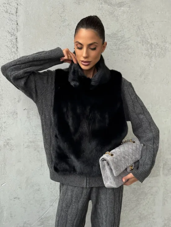 Черная манишка из меха норки - фото 8