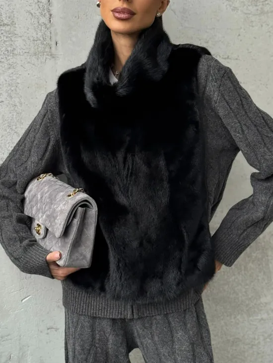 Черная манишка из меха норки - фото 2