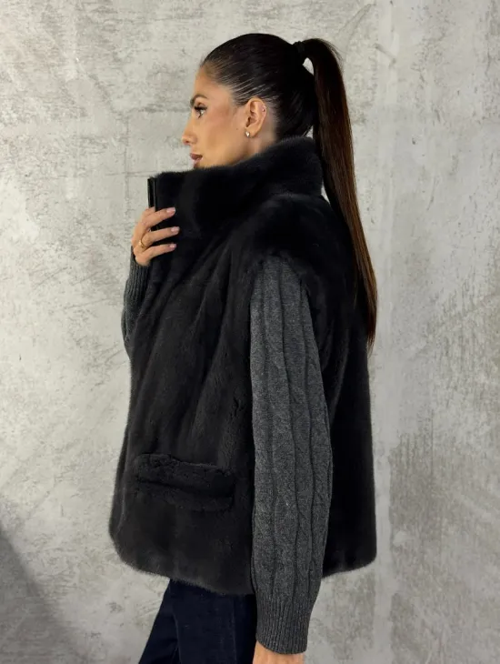 Норковая жилетка - графит - фото 4