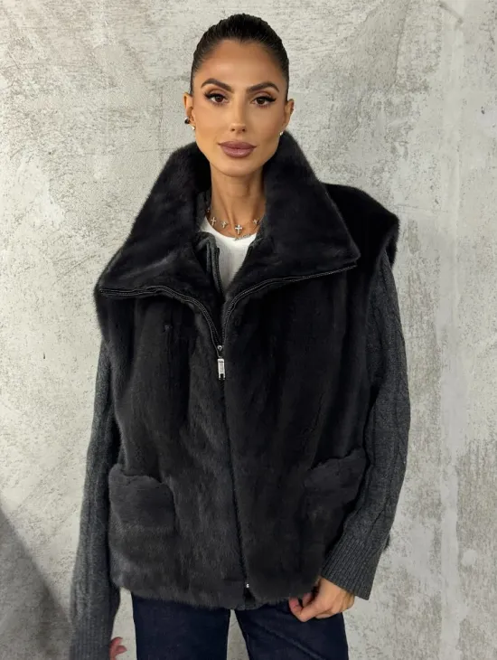 Норковая жилетка - графит - фото 0