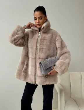 Норковая куртка стойка воротник - фото 6