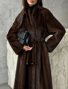 Пальто из норки с V-образным воротом - фото 2