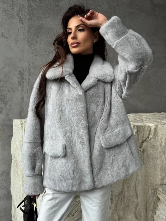 Голубая норковая шуба - фото 7