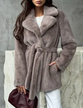 Норковая шуба - жакет с поясом - фото 2