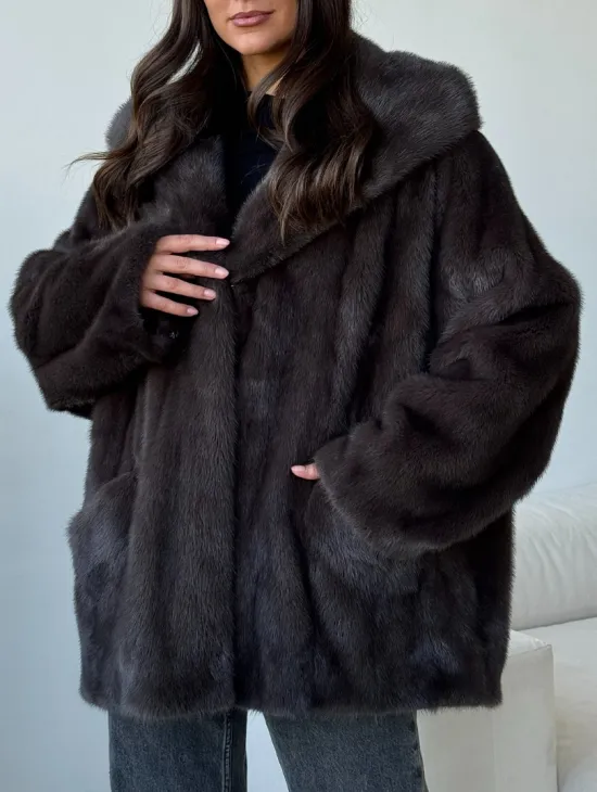 Норковый полушубок с капюшоном - фото 2