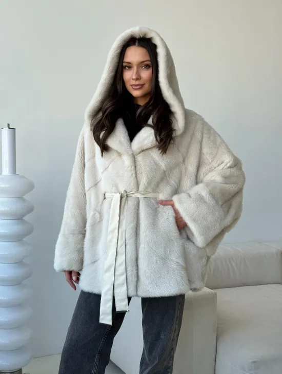 Шуба автоледи под пояс из меха норки - фото 8