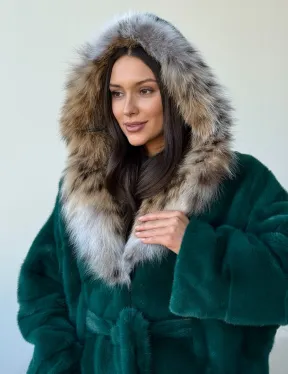 Норковая шуба с капюшоном из рыси - фото 10