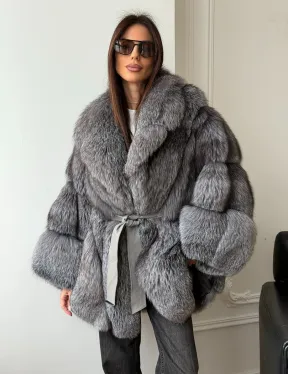Шуба - пончо из лисы - фото 0