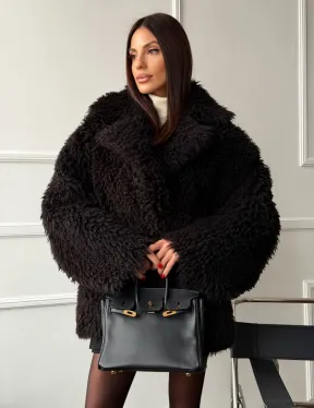 Коричневая дубленка из меха Тиградо - фото 12