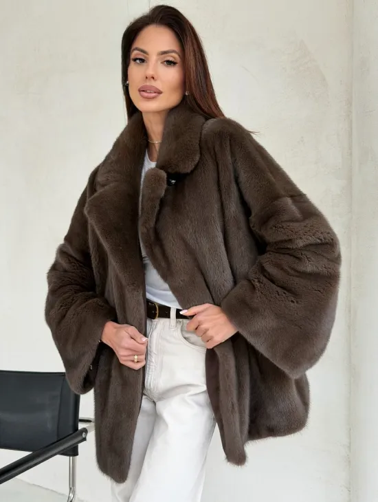 Меховой норковый жакет - английский воротник - фото 5