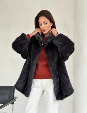 Норковый полушубок графит - стойка воротник - фото 9