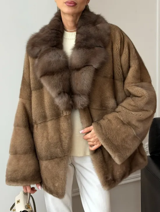 Норковый полушубок - воротник куница - фото 4