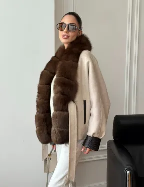 Женское шерстяное полупальто с мехом - фото 14