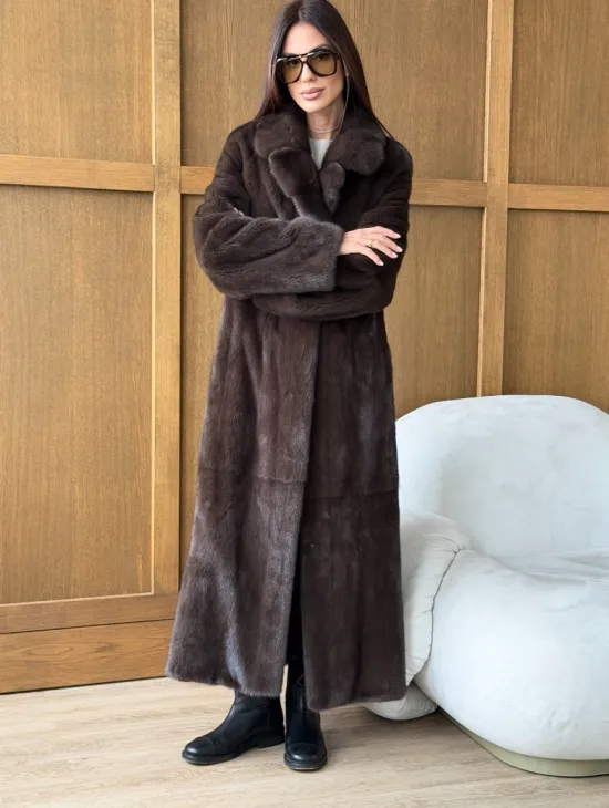 Норковая шуба - прямой крой с меховым поясом - фото 5