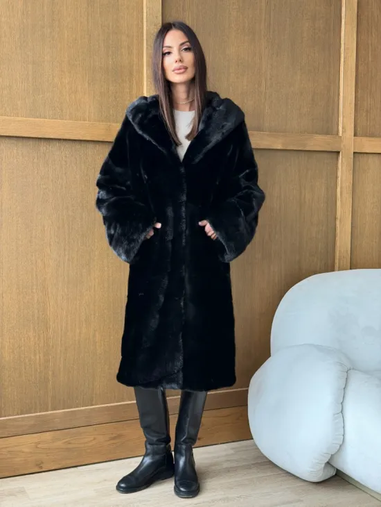 Черная норковая шуба с капюшоном - фото 10