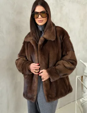 Короткая норковая шуба под соболь - фото 5