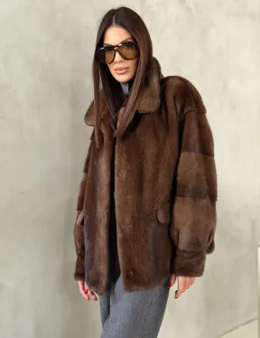 Короткая норковая шуба под соболь - фото 9