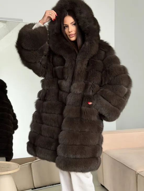 Шуба из песца с капюшоном - фото 2