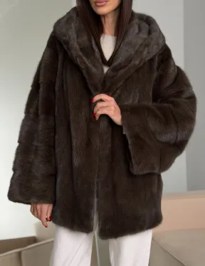Зимняя норковая шуба с капюшоном - фото 6
