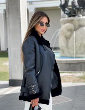 Черный авиатор из натуральной овчины - фото 2