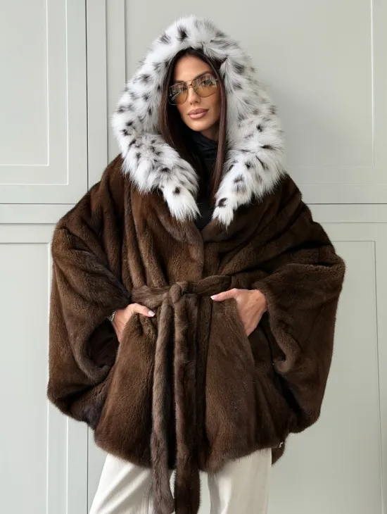 Норковая шуба с капюшоном по рысь - фото 8