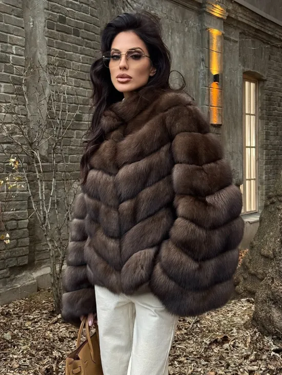 Роскошная шуба из меха соболя стойка воротник - седина 1/2 - фото 0