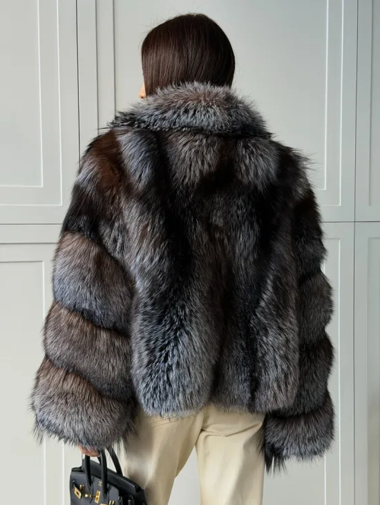 Шуба из меха блюфрост - воротник английский - фото 6