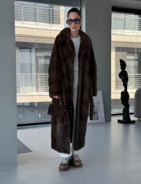 Коричневая норковая шуба - кимоно - фото 12