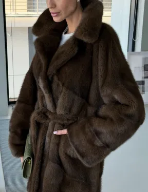 Коричневая норковая шуба - кимоно - фото 2