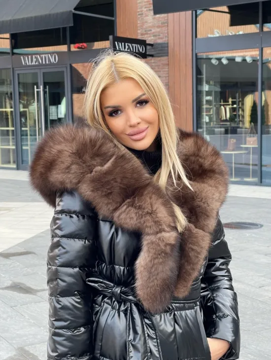 Пальто - пуховик с капюшоном из финского песца - фото 2