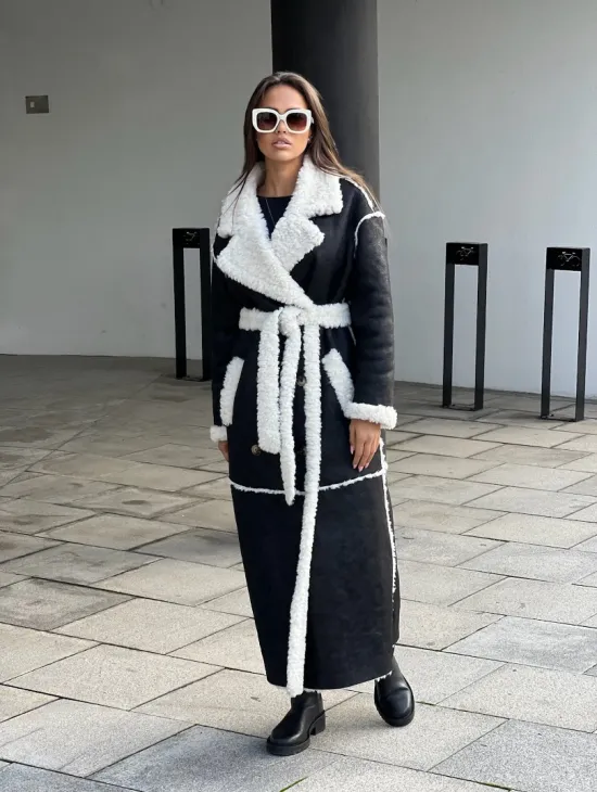 Черная дубленка из экокожи - фото 0