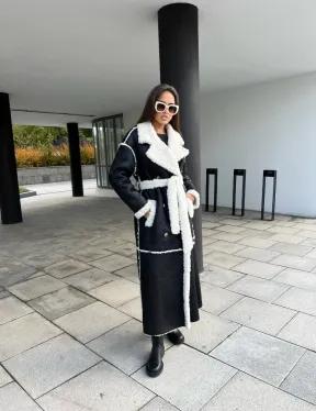 Черная дубленка из экокожи - фото 2