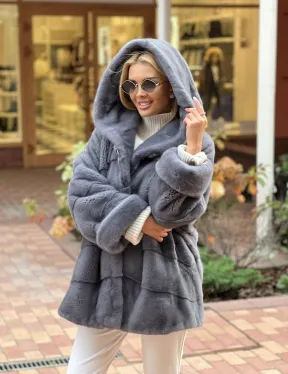 Норковое пончо с капюшоном - фото 1