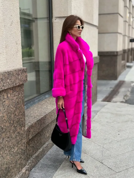 Розовая норковая шуба - фото 4