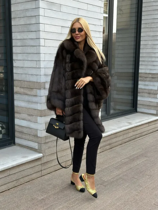 Шуба из натурального меха баргузинского соболя (седина 2) - фото 4