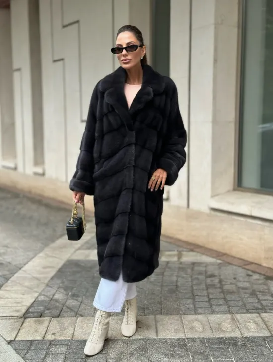 Шуба норковая кимоно - темный графит - фото 4