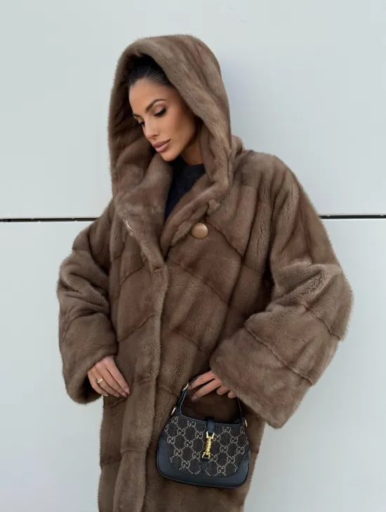 Женская норковая шуба NAFA MINK с капюшоном - цвет пастель - фото 4