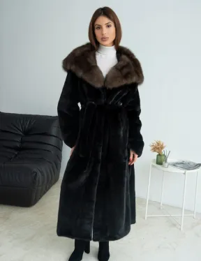 Норка BLACKGLAMA, пластины с капюшоном из меха куницы - фото 2