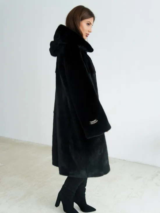 Норка BLACKGLAMA пластины с капюшоном - фото 4