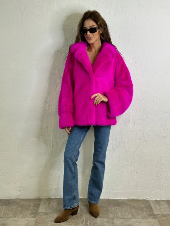 Короткая автоледи мех NAFA английский воротник - фуксия - фото 7