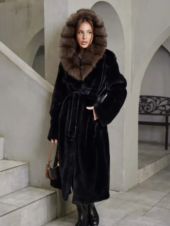 Норка BLACKGLAMA пластины капюшон куница - фото 0