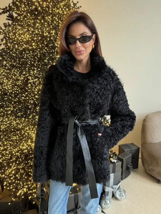 Двусторонняя дублёнка, мех тиградо - цвет черный - фото 0