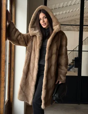 Норковая шуба с капюшоном - цвет пастель - фото 11