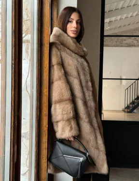 Норковая шуба с капюшоном - цвет пастель - фото 8