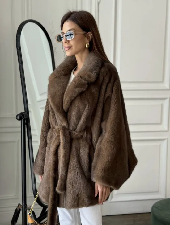 Норка роспуск, английский воротник летучка - цвет соболь - фото 1