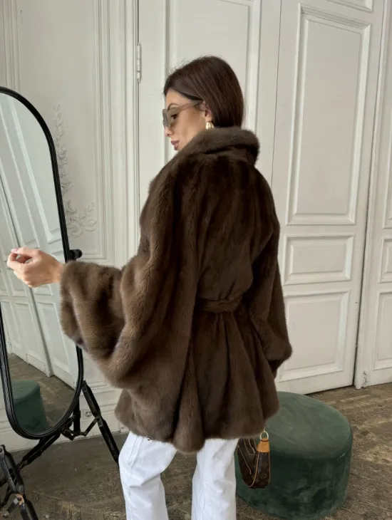 Норка роспуск, английский воротник летучка - цвет соболь - фото 5