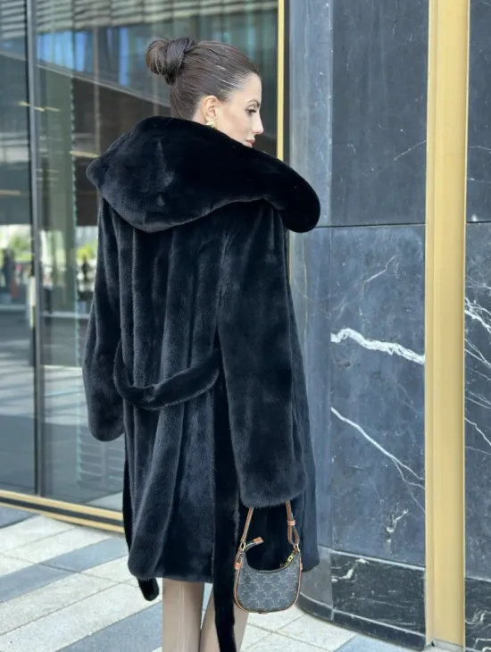 Шуба норковая с капюшоном, мех BLACKGLAMA - фото 6