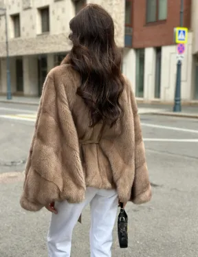 Шуба автоледи из норки цвет бежевый - фото 2