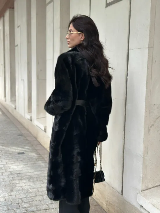 Черная шуба из норки английский воротник - фото 6